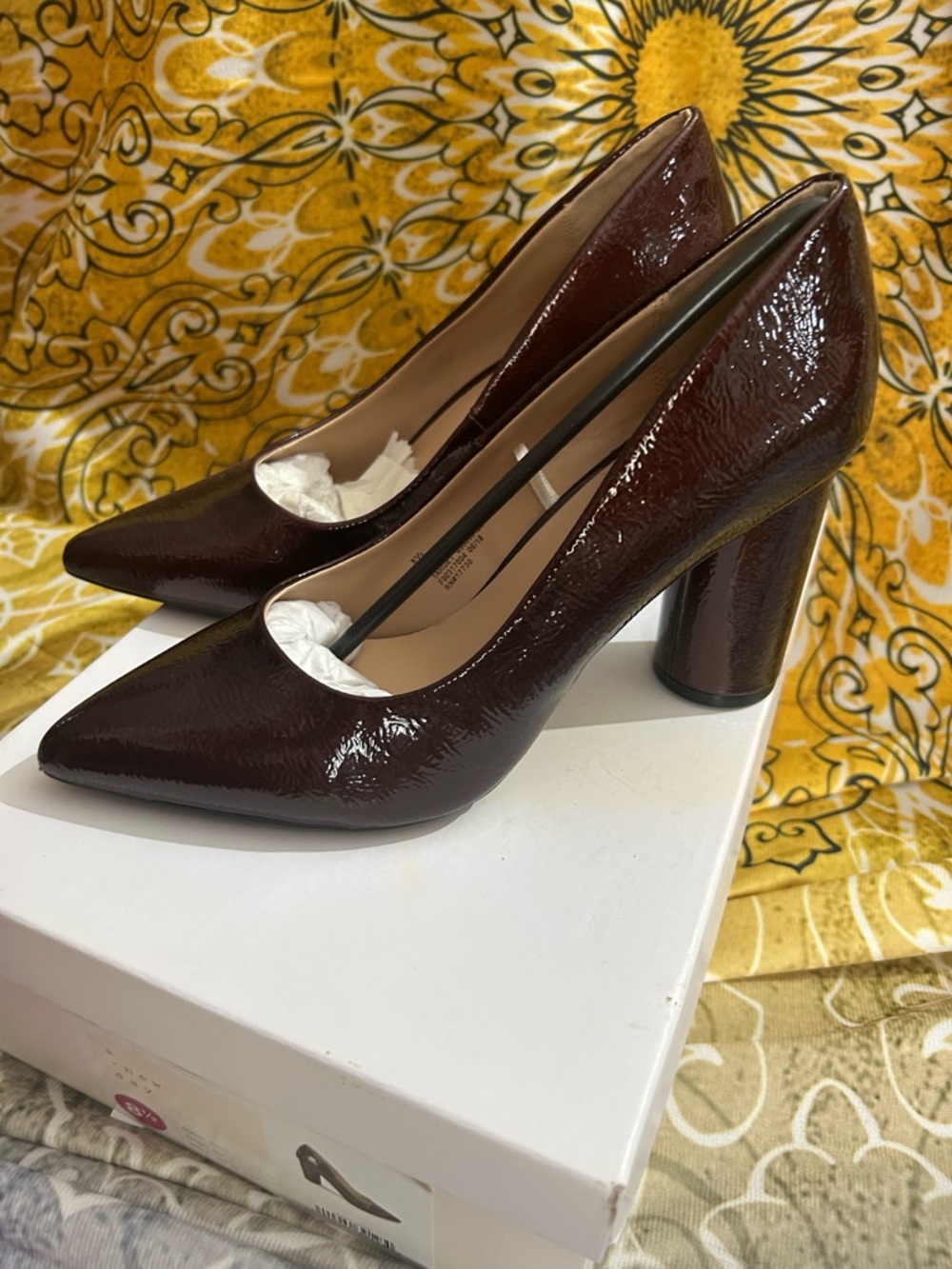a new day Glossy Burgundy Pointed Block Heel Pumps